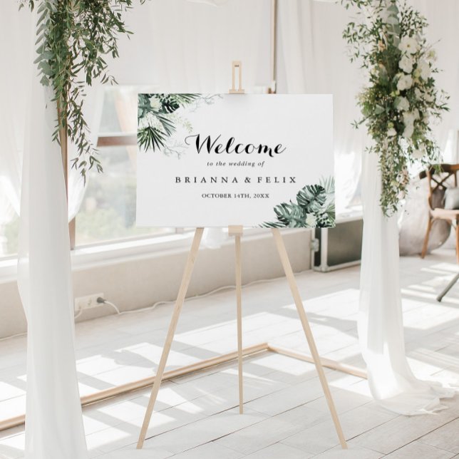Tropical Greenery White Floral Wedding Welcome  Poster (Creator Uploaded)