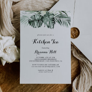 Tropical Greenery White Kitchen Tea Bridal Shower Invitation