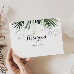 Tropical Greenery White Wedding Reserved Sign