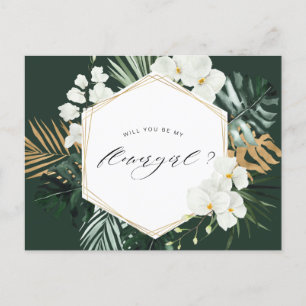 tropical greenery will you be my flower girl card