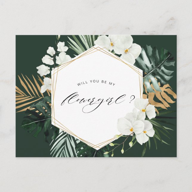 tropical greenery will you be my flower girl card (Front)