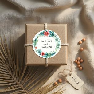 Tropical Greenery Wreath botanical Garden Wedding Classic Round Sticker