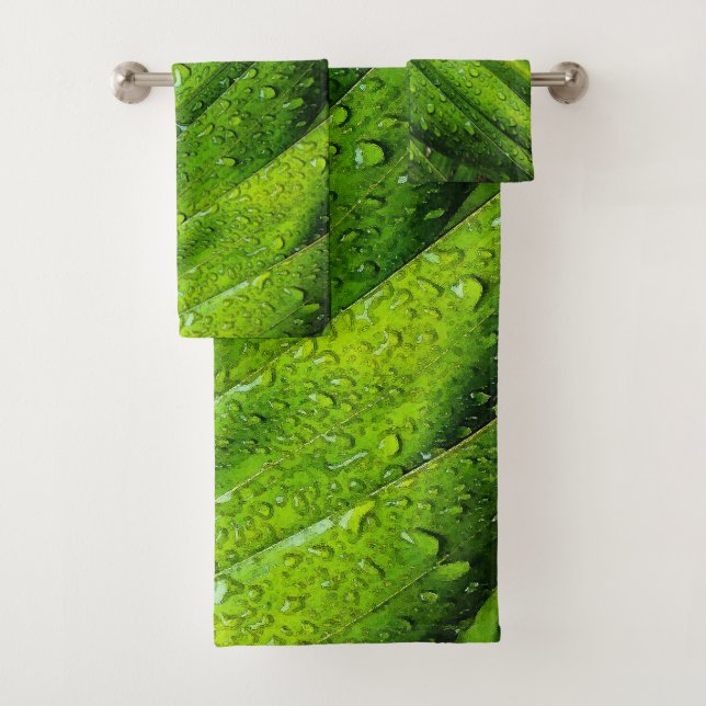Tropical Greens with Raindrops Bath Towel Set (Insitu)