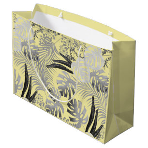 tropical, grey and yellow large gift bag