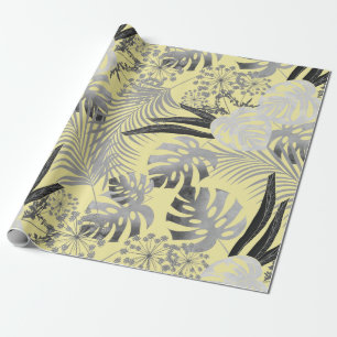 tropical, grey and yellow . wrapping paper