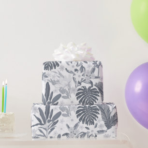 Tropical Grey Floral Greenery Wrapping Paper