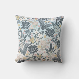 Tropical Grey Gold Foliage Floral Pattern Cushion