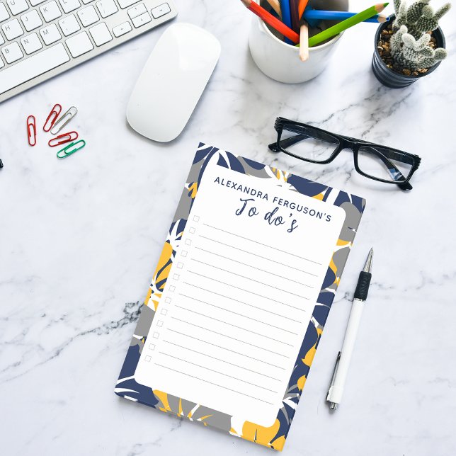 Tropical Grey/Grey Blue Yellow Floral To Do List Post-it Notes (Creator Uploaded)