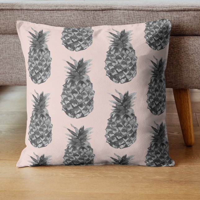 Tropical Grey & Pink Pineapple Seamless Pattern Cushion (Creator Uploaded)