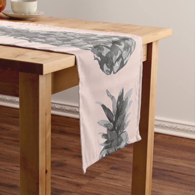 Tropical Grey & Pink Pineapple Seamless Pattern Short Table Runner (In Situ)