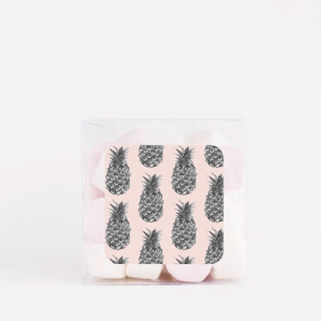 Tropical Grey & Pink Pineapple Seamless Pattern Square Sticker (Creator Uploaded)