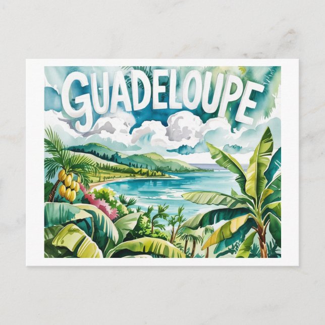 Tropical Guadeloupe Landscape Caribbean Watercolor Postcard (Front)