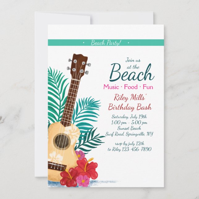 Tropical Guitar Invitation (Front)
