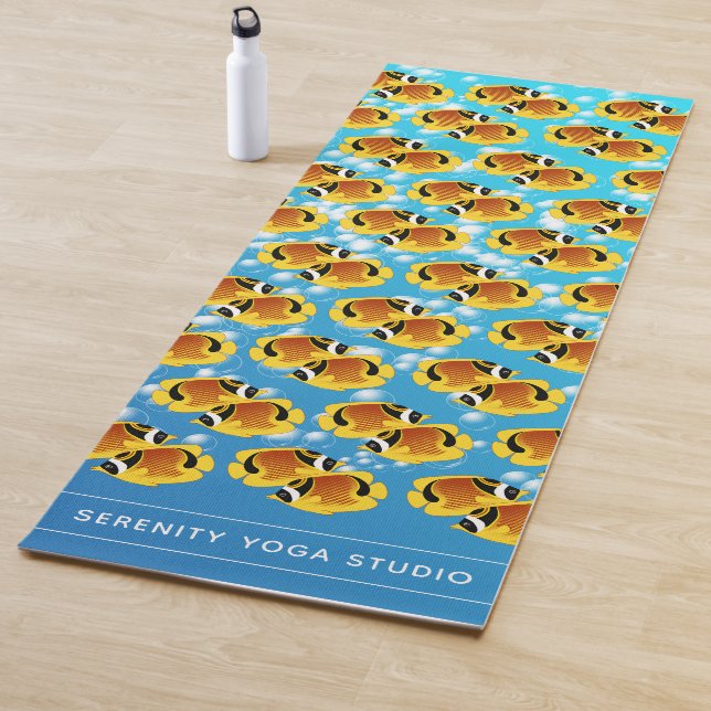 Tropical Halfmoon Butterflyfish in Bubbly Water Yoga Mat (In Situ)