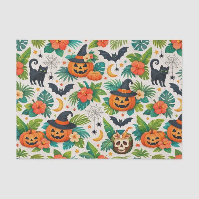 Tropical Halloween Pumpkins Tissue Paper (Front)