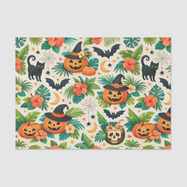 Tropical Halloween Pumpkins Tissue Paper (Front)