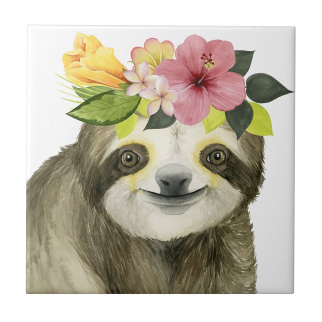 Tropical Halo | Sweet Sloth Ceramic Tile (Front)