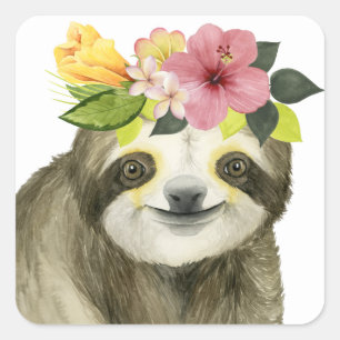 Tropical Halo   Sweet Sloth Square Sticker