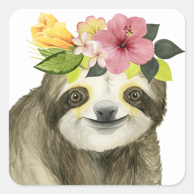 Tropical Halo | Sweet Sloth Square Sticker (Front)
