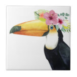Tropical Halo - Toucan Ceramic Tile<br><div class="desc">Tropical Halo III" by Grace Popp. Features a Toucan bird wearing flowers.</div>