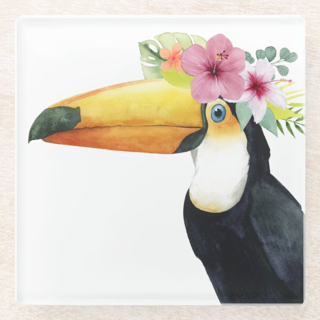Tropical Halo - Toucan Glass Coaster (Front)