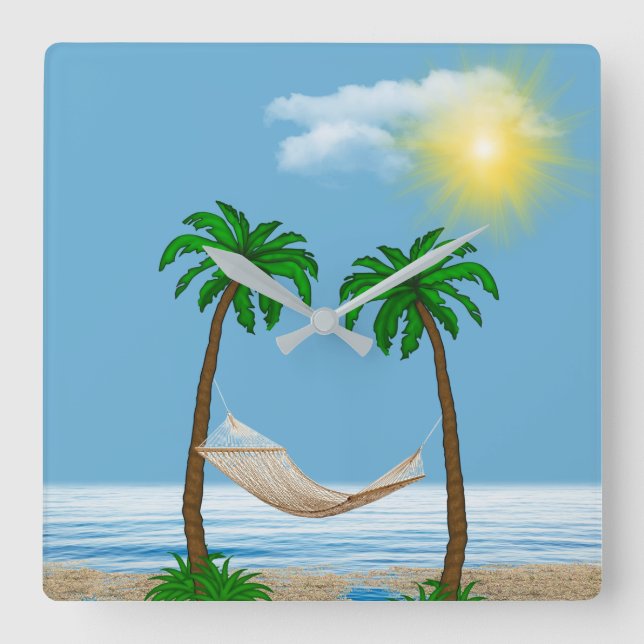 Tropical hammock and palm trees square wall clock (Front)