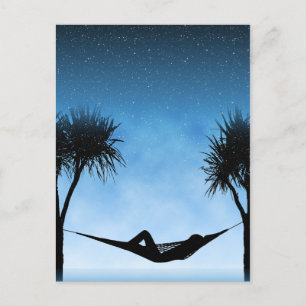 Tropical Hammock Blue Sky Silhouette Design Postcard