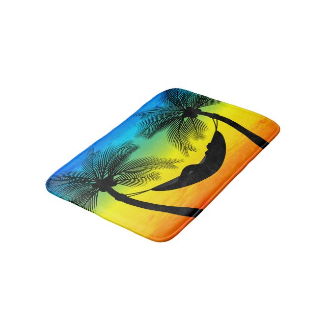 Tropical Hammock Island Sunset Bath Decor Mat (Angled)