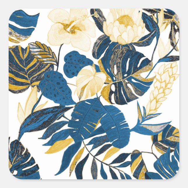 Tropical Hand Drawn: Creative Seamless Pattern Square Sticker (Front)