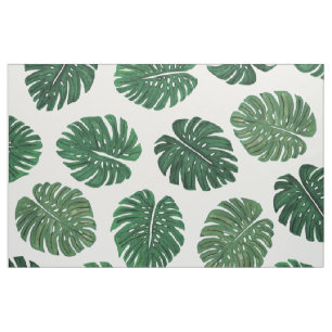 Tropical Hand Painted Swiss Cheese Plant Leaves Fabric