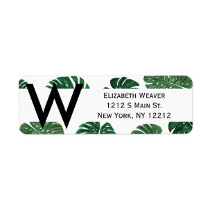Tropical Hand Painted Swiss Cheese Plant Leaves Return Address Label