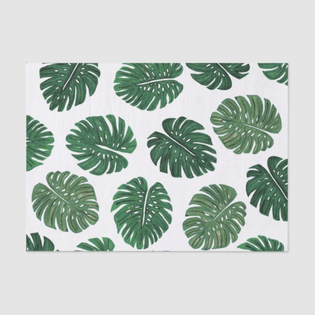 Tropical Hand Painted Swiss Cheese Plant Leaves Tissue Paper (Front)