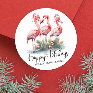 Tropical Happy Holidays Classic Round Sticker