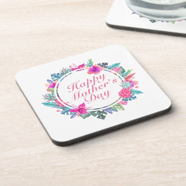 Tropical Happy Mother's Day Floral Frame Coaster (Left Side)