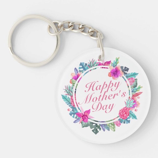 Tropical Happy Mother's Day Floral Frame Keychain (Front)