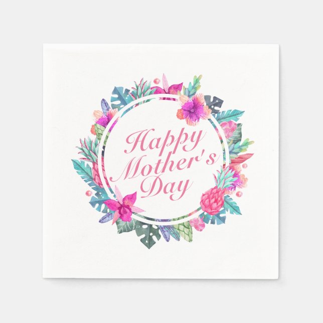 Tropical Happy Mother's Day Floral Frame Napkin (Front)