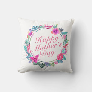 Tropical Happy Mother's Day Floral Frame   Pillow