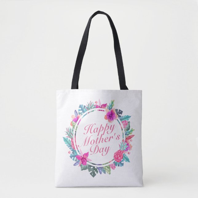 Tropical Happy Mother's Day Floral Frame Tote Bag (Front)