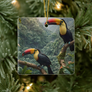 Tropical Harmony: Two Toucans in the Canopy, Ceramic Ornament