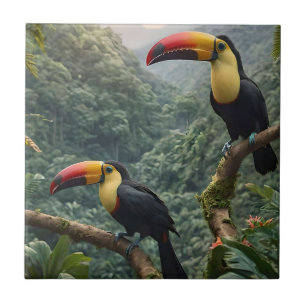 Tropical Harmony: Two Toucans in the Canopy Ceramic Tile