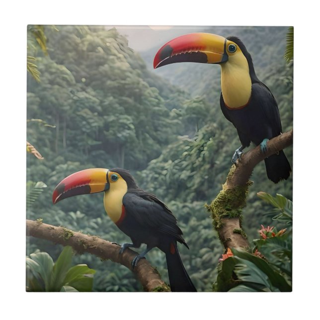 Tropical Harmony: Two Toucans in the Canopy Ceramic Tile (Front)