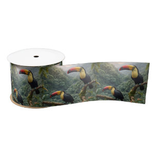 Tropical Harmony: Two Toucans in the Canopy Satin Ribbon