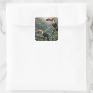 Tropical Harmony: Two Toucans in the Canopy, Square Sticker