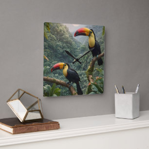 Tropical Harmony: Two Toucans in the Canopy Square Wall Clock