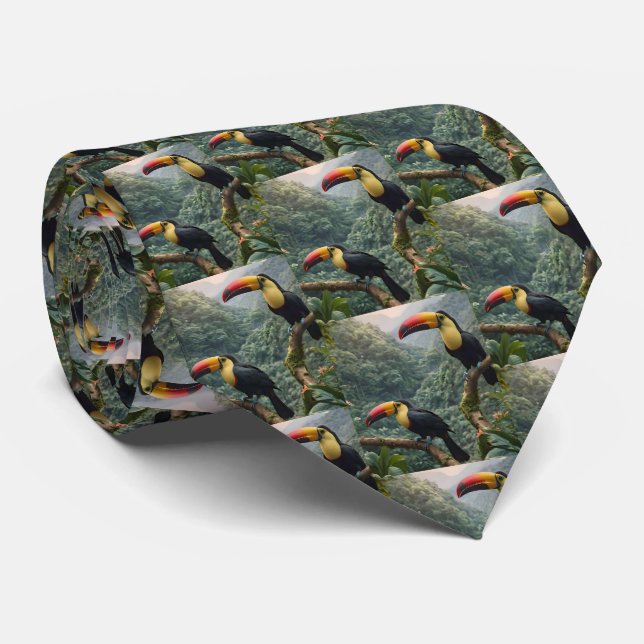 Tropical Harmony: Two Toucans in the Canopy Tie (Rolled)