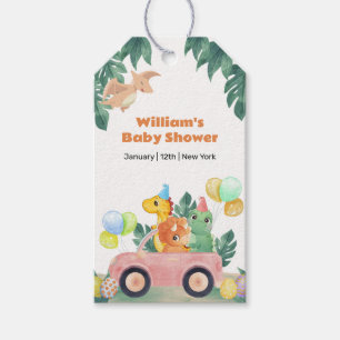 Tropical Hatching Egg Dino Car Baby Shower Gift Tags