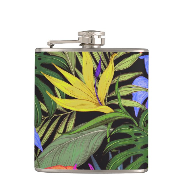 Tropical Hawaii Aloha Flower Graphic Hip Flask (Front)