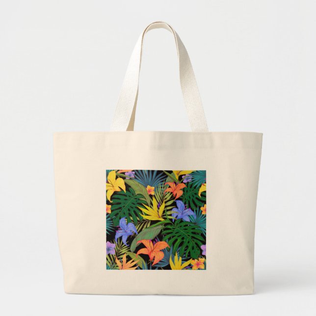 Tropical Hawaii Aloha Flower Graphic Large Tote Bag (Front)