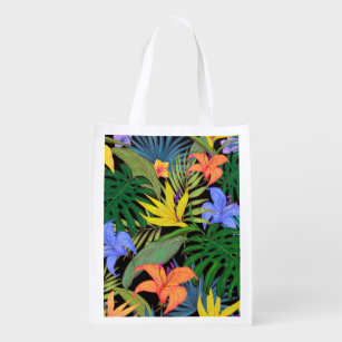 Tropical Hawaii Aloha Flower Graphic Reusable Grocery Bag