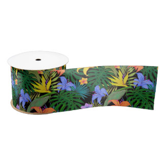 Tropical Hawaii Aloha Flower Graphic Satin Ribbon